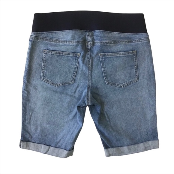 Great Expectations Maternity Jean Shorts Size S 4-6 Bermuda Cuffed 5 Pockets - Picture 2 of 4